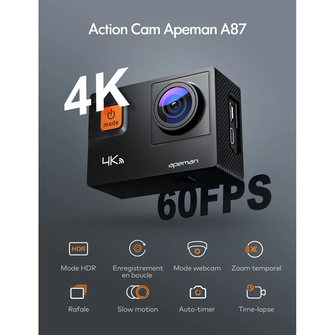 APEMAN Caméra Sport A87, Écran Tactile 4K/60FPS 20MP WiFi Télécomm... 2 APEMAN Caméra Sport A87, Écran Tactile 4K/60FPS 20MP WiFi Télécomm... – Image 2
