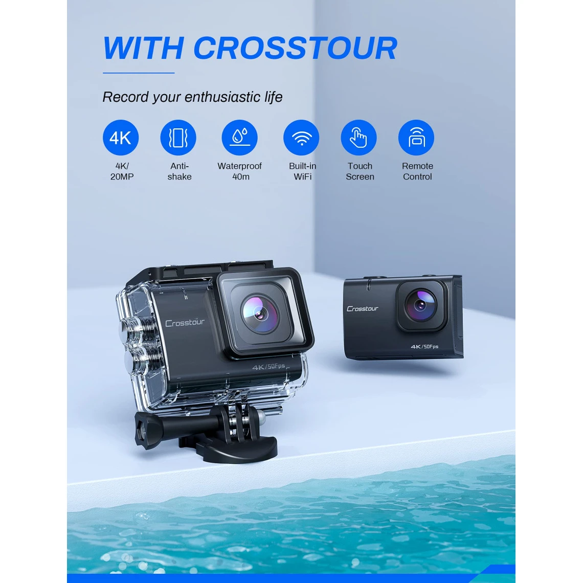 Crosstour Caméra Sport Native 4K 50fps Écran Tactile EIS Caméra Ét... 3 Crosstour Caméra Sport Native 4K 50fps Écran Tactile EIS Caméra Ét... – Image 3