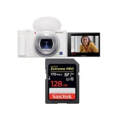 Sony ZV-1 Caméra Blanc+SanDisk 128 Go Extreme Pro SDXC UHS-I U3 V30 1...